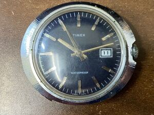 50148-1【自宅保管品】TIMEX タイメックス 手巻き時計 オーバル ダークブルー文字盤 デイト レトロ アンティーク