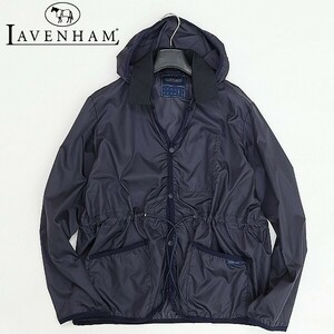 美品◆LAVENHAM ラベンハム 衿切替 薄手 パイピング フーデッド ジャケット 紺 ネイビー 14 42