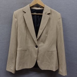 F472 ZARA ザラ テーラード ジャケット 1B ポリエステル レーヨン オフィス ビジネス レディース ベージュ サイズ USA 8 ドット カジュアル