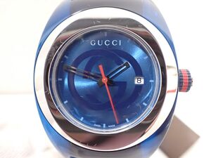 K463/6B◆ GUCCI グッチ 時計 スイス製 メンズ 腕時計 137.1 シンク SYNC 46mm ブルー 中古品◆