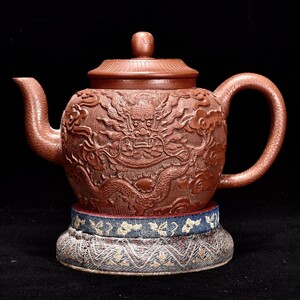 永し 旧家蔵出 鐵畫軒款 品名【龍壺】紫砂壺 茶壷 白龍泥 陶瓷器 古陶磁器 陶芸 置物擺件 極細工 古美術品 時代物 古董品 収集 中国唐物