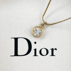 美品!! クリスチャン ディオール Christian Dior ネックレス ペンダント ラインストーン 石 ゴールド アンティーク ヴィンテージ 金色 刻印