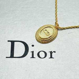 未使用級 クリスチャンディオール Christian Dior ネックレス アクセサリー コイン サークルロゴ D ロゴ 文字 Dior 刻印 ゴールド 金色