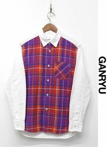 M369/GANRYU ガンリュウ COMME DES GARCONS 長袖ドレスシャツ AD2012 チェック 袖メッシュ 胸ポケット 生地切替 S 白