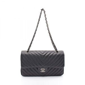 シャネル シェブロン Vステッチ Wフラップ ブランドオフ CHANEL レザー ショルダーバッグ キャビア 中古 レディース