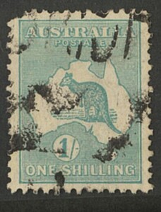 外国切手　AUSTRALIA 1929-30年 カンガルーと地図 　1sh (98)　使用済　左上角の目落ち欠け