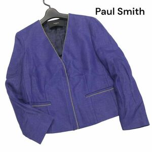 Paul Smith BLACK ポールスミス ブラック 春夏 背抜き パイピング♪ ノーカラー ジャケット Sz.42　レディース 日本製　K4T00353_3#M