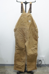 r456 90sビンテージ カーハート CARHARTT オーバーオール USA製■1990年代製 表記44インチ ブラウン ダック ダブルニー 中綿 古着 古着卸