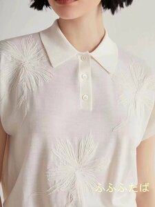 Brunello Cucinelli　ブルネロクチネリ　ポロシャツ　T-シャツ　刺繍入り　シンプル　レディース　女性　ホワイト　S