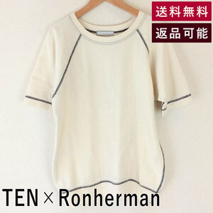 テン ロンハーマン TEN×Ronherman 半袖ニット ベージュ ラグラン ボートネック アイボリー 3110900661 3110900661 F0228H04 中古 古着