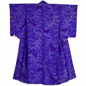 小紋 単衣着物 セミアンティーク お召 きもの 松 青 リサイクル着物 kimono 中古 仕立て上がり 身丈146cm 裄丈62cm
