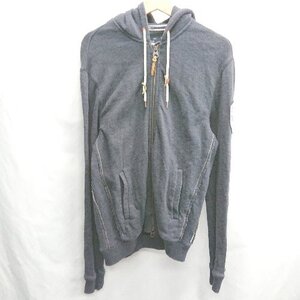 ◇ ⊇ ARMANI JEANS ダメージ加工 ワッペン付き 長袖 パーカー サイズXXL ネイビー メンズ レディース E