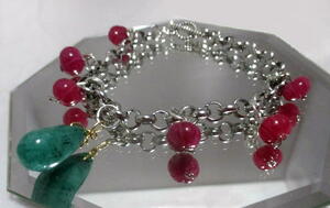 NaturalEmerald&RubyStoneChainBracelet *