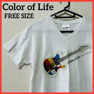 【希少】Color of Life 半袖Tシャツ プリントTシャツ Vネック 男女兼用 白 コットン 夏秋春冬 オールシーズン フリーサイズ x22-139