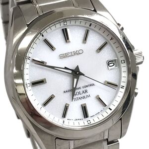 美品 SEIKO セイコー SPIRIT スピリット 腕時計 7B52-0AK0 電波ソーラー アナログ カレンダー シルバー シンプル チタン 軽量 動作確認済