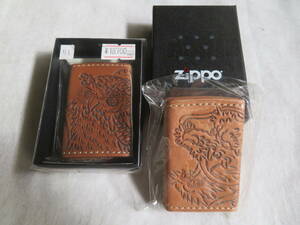 AU-891★Zippo/ジッポー☆フクロウ/龍神☆2点 セット☆革巻き☆喫煙具★保管品