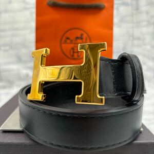 【美品/鑑定済み】HERMES エルメス ベルト コンスタンス Hバックル デカロゴ レザー ブラック 黒 ゴールド金具 通勤 ビジネス メンズ 紳士