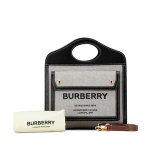 バーバリー ホースフェリープリント ロゴ ハンドバッグ ショルダーバッグ 2WAY ブラック ホワイト キャンバス レザー BURBERRY 【中古】