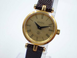 352603【1円スタート】Gucci グッチ 稼動品 シェリーライン ブラウン レザーベルト レディース 時計 クオーツ ケース21mm