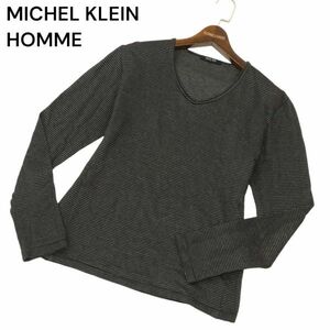 MICHEL KLEIN HOMME ミッシェルクラン オム 通年 Vネック★ 長袖 ボーダー カットソー ロンTシャツ Sz.46　メンズ 日本製　C4T04794_5#F