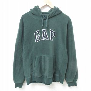 L/古着 ギャップ GAP 長袖 フリース トップス パーカー メンズ 00s ビッグロゴ 刺繍 ポリエステル 濃緑 グリーン 24nov19 中古 スエット ト