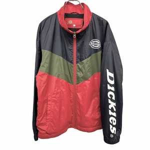 ディッキーズ Dickies 少し薄手 ジャケット 裏地付き ハイネック 長袖 ナイロン100%(裏地：ポリ100%) L レッド 赤×紺×緑 メンズ