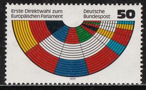 ドイツ切手　欧州連合議会　議場席図　選挙　国旗　1979