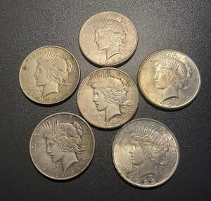 アメリカ平和ダラー銀貨6枚まとめ　コイン　硬貨　古銭　美品　レア