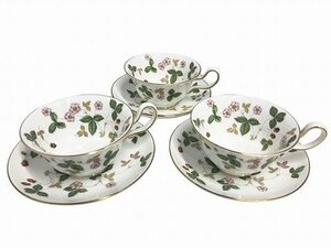 SIG57066相 WEDGWOOD ウェッジウッド ワイルドストロベリー カップ＆ソーサー 3客セット 直接お渡し歓迎