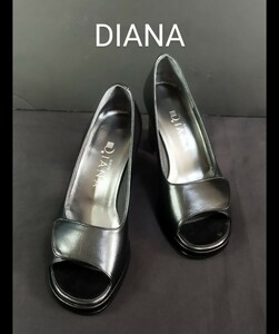 ★美品 DIANA ダイアナ パンプス 22 1/2 ブラック 正規品 レディース 靴 ハイヒール 女性 黒 GINZA ブランド シューズ ローファー