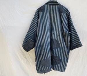 太縞 可愛い一枚 羽織 野良着 藍染 もめん INDIGO BLUE 日本の古い服 ジャパンヴィンテージ JAPAN VINTAGE 襤褸 継ぎ接ぎ 30s40s50s