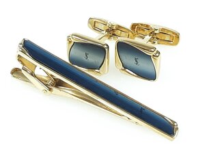 イヴ・サンローラン　YSL　ネクタイピン　カフス　セット　ネイビー系×ゴールドカラー　YMA-1093K