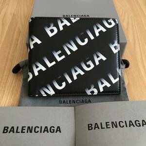 新品同様　極美品　BALENCIAGA バレンシアガ　二つ折り財布　札入れ　グラフィックロゴ　黒　