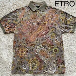 希少デザイン●エトロ 《至極の逸品》ETRO ポロシャツ 半袖 ペイズリー総柄 グレー系 メンズ 高級◎ 入手困難◎イタリア製 春夏 鹿の子