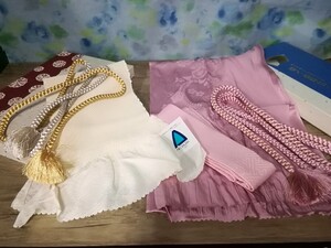 g_t D754 ☆帯締め/帯揚げセット 女性和装小物 正絹 帯揚げ/帯締め 各1点 帯揚げ/帯締めセット ピンク系 ※帯揚げ1点 未使用品含む 