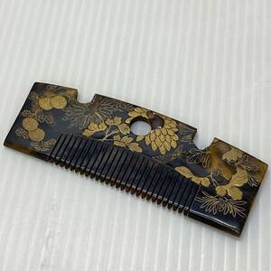 時代物 鼈甲 金 蒔絵 菊 花 文 和装小物 櫛 くし アンティーク べっ甲 髪飾り 骨董 コレクション 旧家蔵出