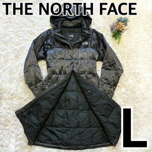 1円～ 圧巻の防寒着 人気 Lサイズ Aライン ザノースフェイス ダウンコート ロング フード取外可 黒 灰 THE NORTH FACE (241028-ss-10y)