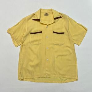 k328 60s ビンテージ distinctive ボーリング オープンカラー シャツ M イエロー 黄色 vintage shirt