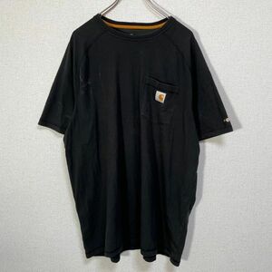 カーハート　半袖Tシャツ　胸ポケット　黒ブラックXL　ワンポイントロゴ YA 古着　入手困難　激レア　希少 人気　ゆるだぼ　訳あり激安