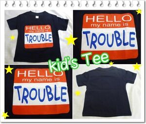 マイネームイズ　トラブル　ベビー　半袖　Tシャツ　ロゴ　お洒落　可愛い　子供服　ネイビー　出産祝い　輸入　アメリカ　70cm 6M