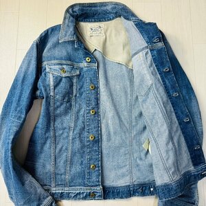 美品/XLサイズ★ディーゼル/DIESEL ストレッチ Gジャン デニムジャケット ウォッシュ加工 レザーワッペン ロゴプレート インディゴブルー