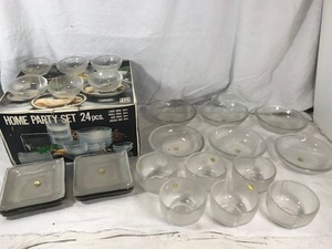 HOYA HOME PARTY SET 24pcs　ガラス製　ボウル大中小　皿　6客揃　未使用