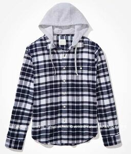 〓ラスト!! アメリカンイーグル/US XXXL/AE Super Soft Flannel フード付きシャツ/Blue