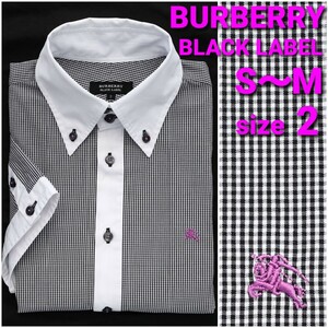 BURBERRY BLACK LABEL 半袖クレリックシャツ size2 メンズS～M ギンガムチェック ボタンダウン