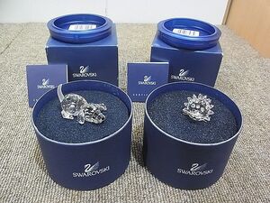 【NG529】SWAROVSKI スワロフスキー オブジェ 2個セット クリスタル ビーグル犬 ハリネズミ 置物 インテリア 飾り 