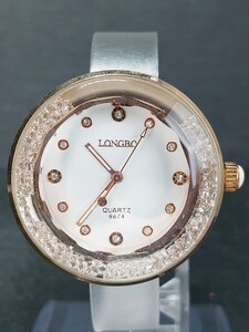 LONGBO ロングボー NO:8674G アナログ Quartz クォーツ 腕時計 ホワイト文字盤 ビッグフェイス ゴールド ステンレススチール 電池交換済み