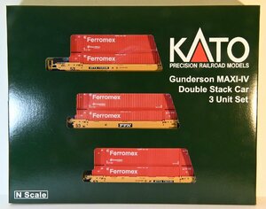 亜鉄社☆新品★ホビセンKATO、106-6188、Gunderson MAXI-IV Double Stack Car、TTX 旧ロゴ(赤)Ferromexコンテナ搭載 連接貨車3輌