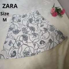 【オシャレ☆ZARA WOMAN】白　花柄　総柄　スカート　サイズM