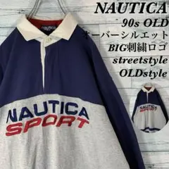 《刺繍ロゴ》90s OLD NAUTICA 海外規格 切り替え ラガーシャツ