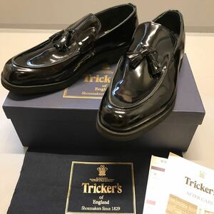 未使用!トリッカーズ Tricker’s x HIMMY 別注 ブラック エナメル タッセルローファー M7176 vibrmラバーソール UK10(28,5cm) 箱,保存布付